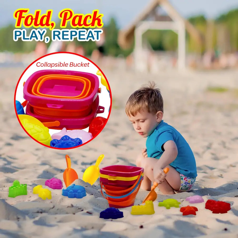 4E’s Novelty 17 Pcs Beach Toys Set – Collapsible Beach Toys - Beach & Sand Toys