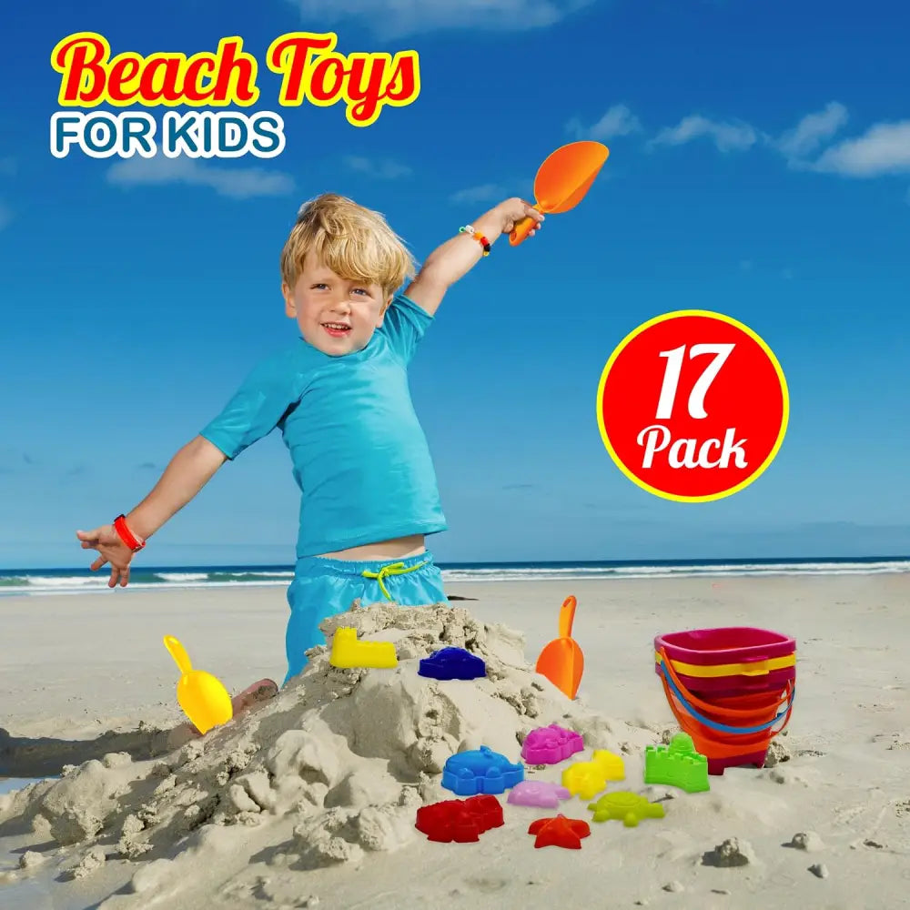 4E’s Novelty 17 Pcs Beach Toys Set – Collapsible Beach Toys - Beach & Sand Toys