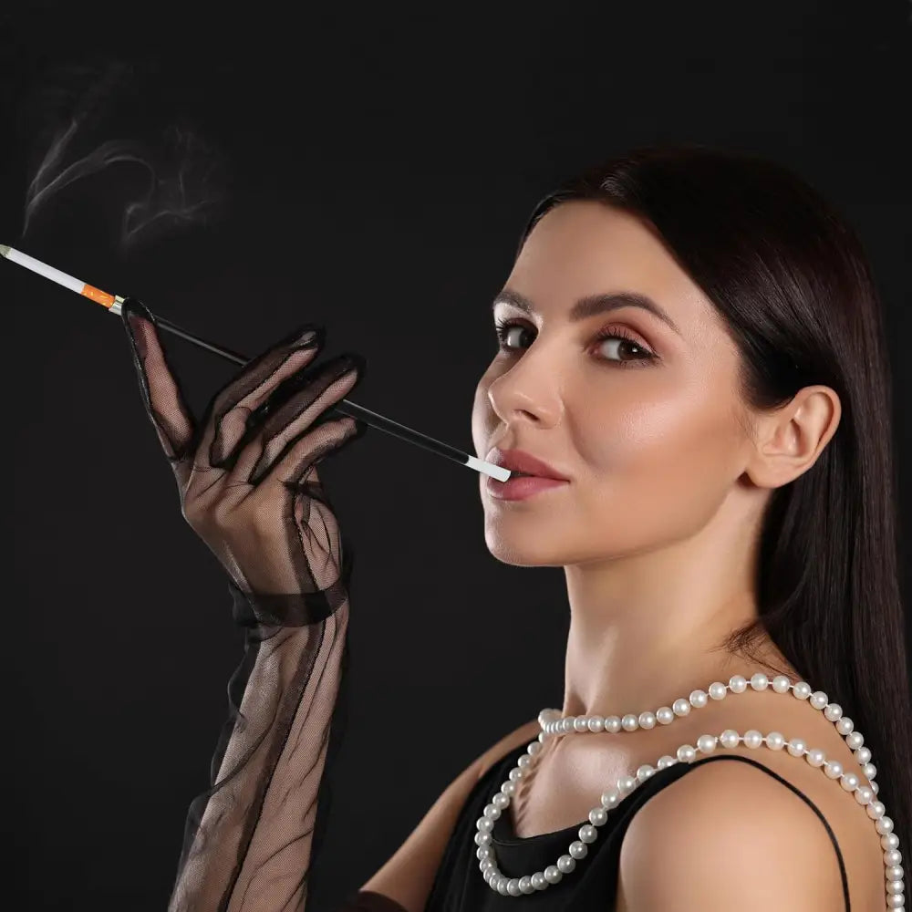 4E’s Novelty 2 Fake Cigarettes & 2 Long Cigarette Holders – 3.25’’ Prop Cigarettes with Smoke 13.25’’ Holder