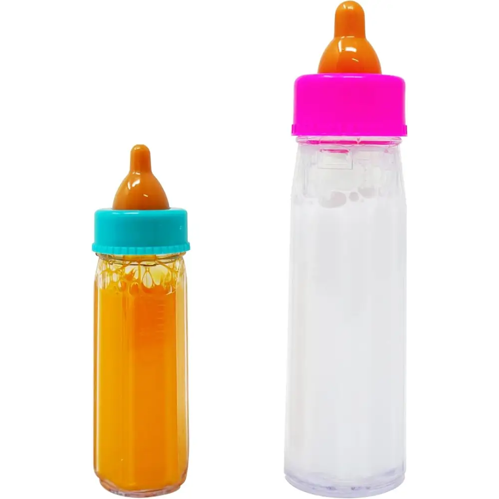 4E's Novelty 2 Pack Baby Doll Bottles Accessories, Magic Doll Disappearing Milk and Juice - Baby Doll Accessories Toys for Kids & Toddlers, Great Gift for Little Girls Ages 3 4 5 6 7