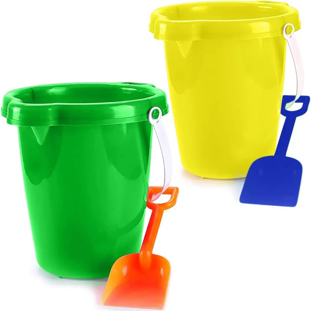 4E's Novelty 7" Beach Buckets and Shovels Set for Kids - Strong Large Sand Bucket for Toddler Beach Toys for Kids 3-10, Sand Toys for Kids 6-10