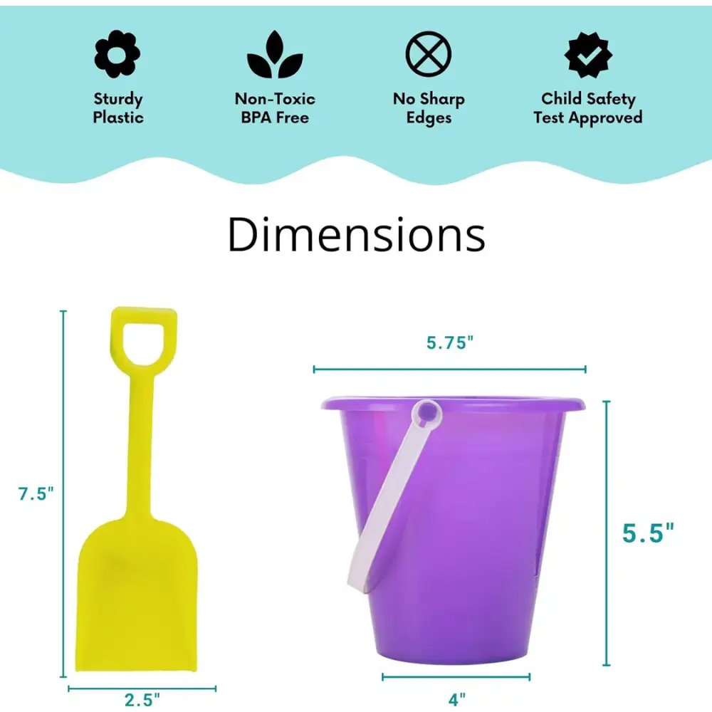 4E’s Novelty 2 Pack Beach Buckets with Shovels – 7.5’’ Sand Toys for Kids - 7.5 inches 2 packs - Beach & Sand Toys