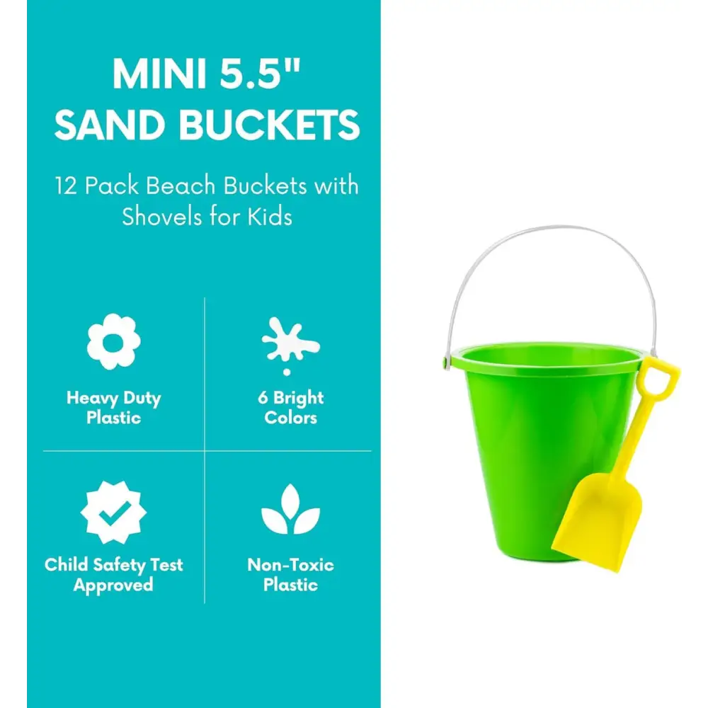 4E’s Novelty 2 Pack Beach Buckets with Shovels – 7.5’’ Sand Toys for Kids - 7.5 inches 2 packs - Beach & Sand Toys