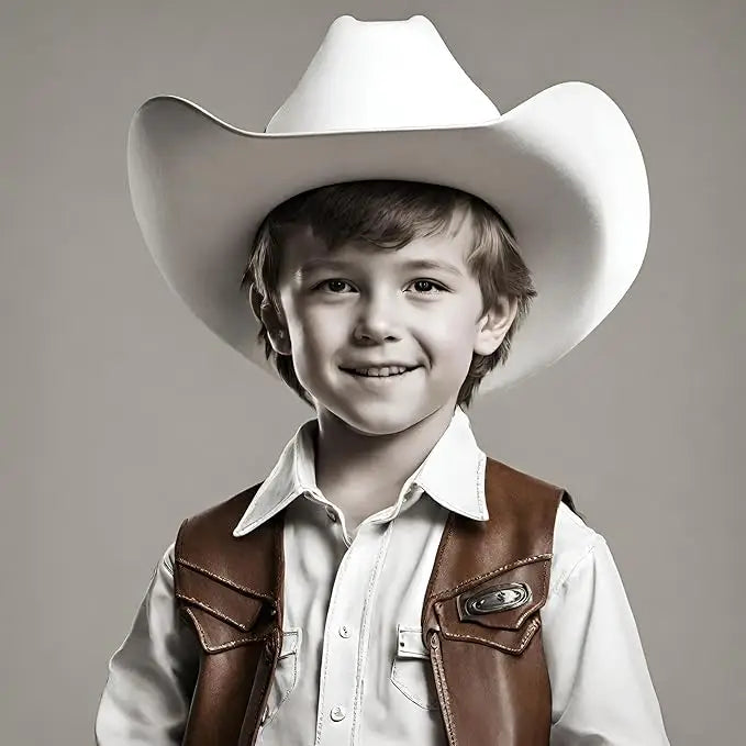 4E’s Novelty 2 Pack Kids Cowboy Hat - White Cowboy Hats with Chin Strap for Boys & Girls Ages 5-12 Dress-Up Fun