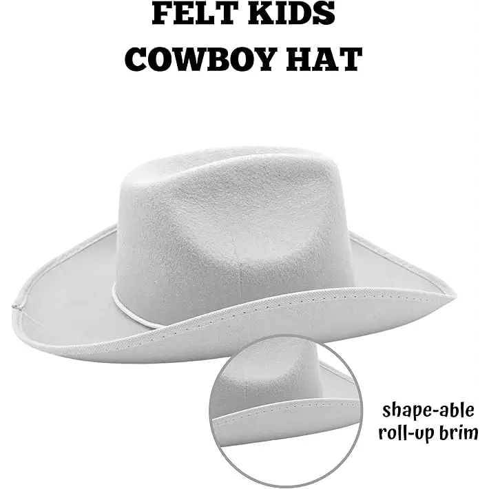 4E’s Novelty 2 Pack Kids Cowboy Hat - White Cowboy Hats with Chin Strap for Boys & Girls Ages 5-12 Dress-Up Fun