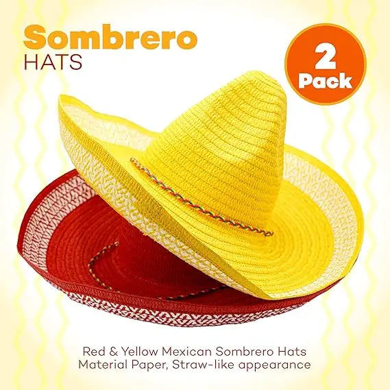 4E’s Novelty 2 Pack Sombrero Hats for Cinco de Mayo – Mexican Party Hats with Chinstrap