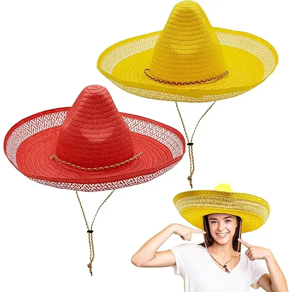 4E’s Novelty 2 Pack Sombrero Hats for Cinco de Mayo – Mexican Party Hats with Chinstrap