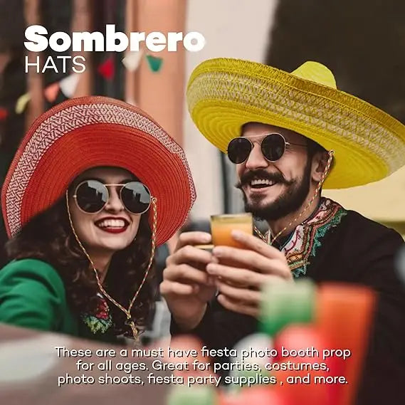 4E’s Novelty 2 Pack Sombrero Hats for Cinco de Mayo – Mexican Party Hats with Chinstrap