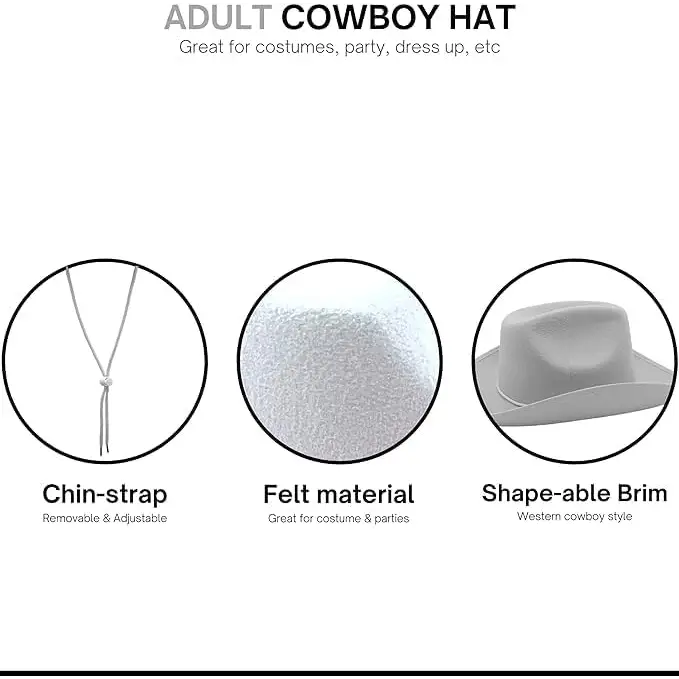 4E’s Novelty 2 Pack White Cowboy Hat for Men & Women – Western Party Accessory Rodeo Hat - Costume Accessories