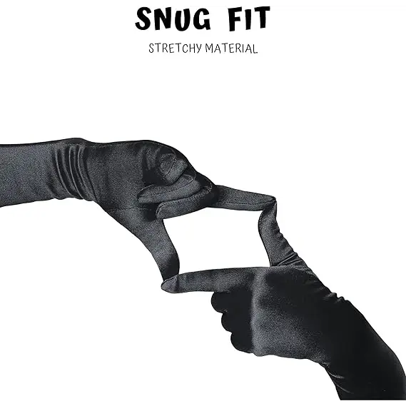4E’s Novelty 21’’ Black Satin Gloves - Long Opera Gloves for Women Flapper Costume & Formal Wear