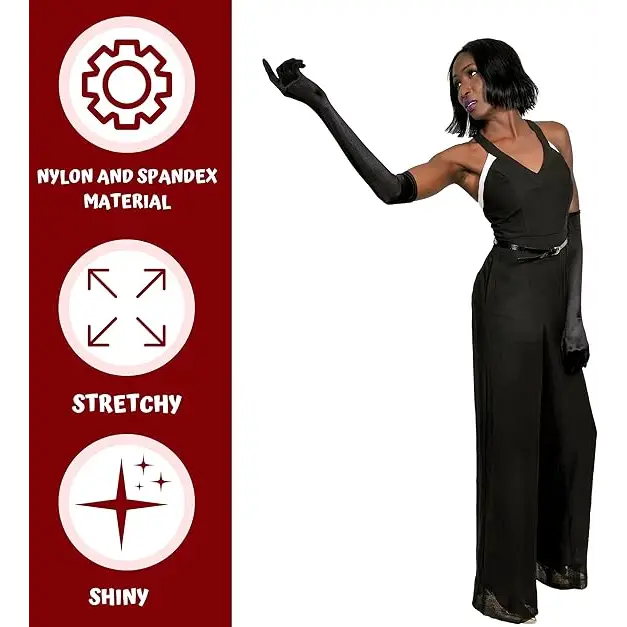 4E’s Novelty 21’’ Black Satin Gloves - Long Opera Gloves for Women Flapper Costume & Formal Wear