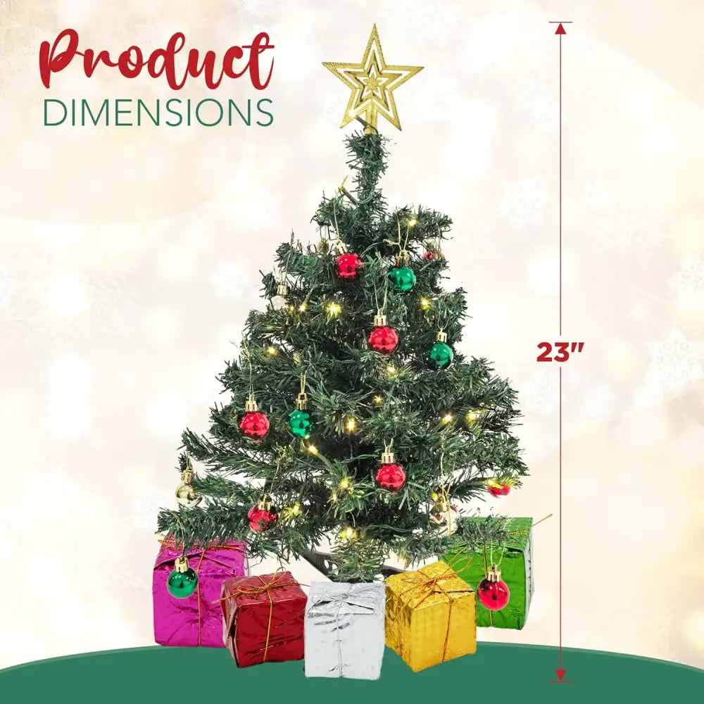 4Eโs Novelty 23โโ Pre-Lit Mini Christmas Tree with Star Topper โ Desk Tabletop Holiday Decor with Colorful Ornaments