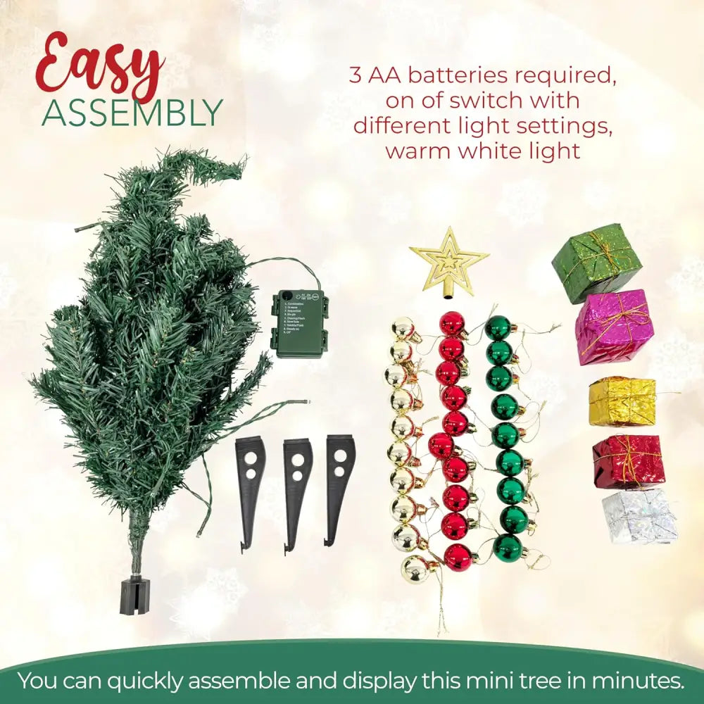 4Eโs Novelty 23โโ Pre-Lit Mini Christmas Tree with Star Topper โ Desk Tabletop Holiday Decor with Colorful Ornaments