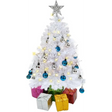 4E’s Novelty 23’’ Pre-Lit White Christmas Tree with Star Topper – Mini Tabletop Tree with Ornaments & Lights