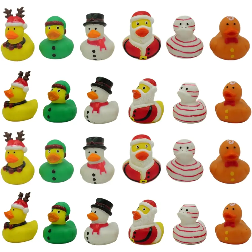 4E’s Novelty 24 Pack 2.5’’ Christmas Rubber Ducks Bulk - Holiday Fun Rubber Duckies for Jeeps & Bath Time