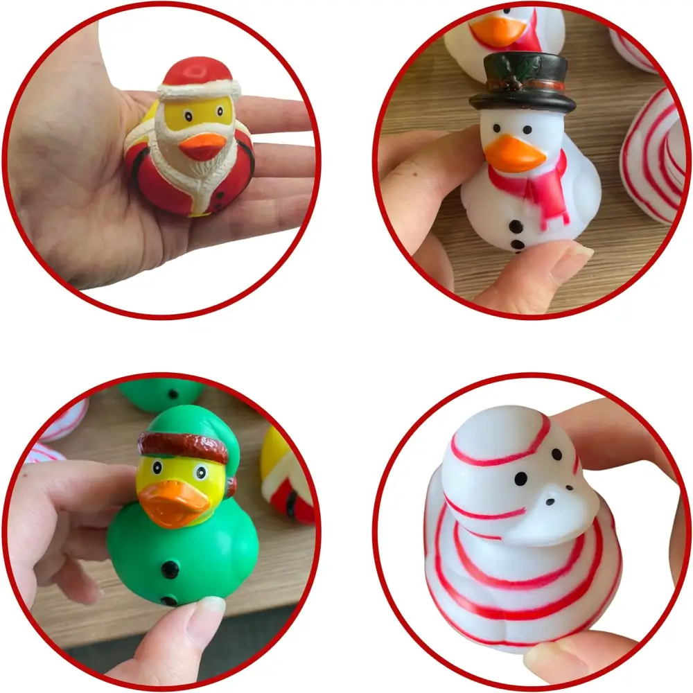 4E’s Novelty 24 Pack 2.5’’ Christmas Rubber Ducks Bulk - Holiday Fun Rubber Duckies for Jeeps & Bath Time