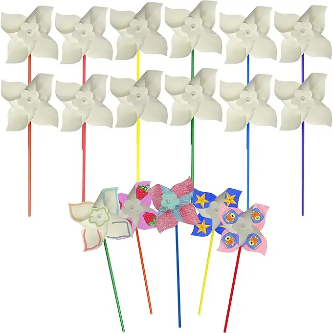 4E’s Novelty 24 Pack DIY Pinwheels Craft for Kids Bulk Summer Pinwheel