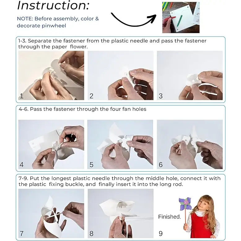 4E’s Novelty 24 Pack DIY Pinwheels Craft for Kids Bulk Summer Pinwheel