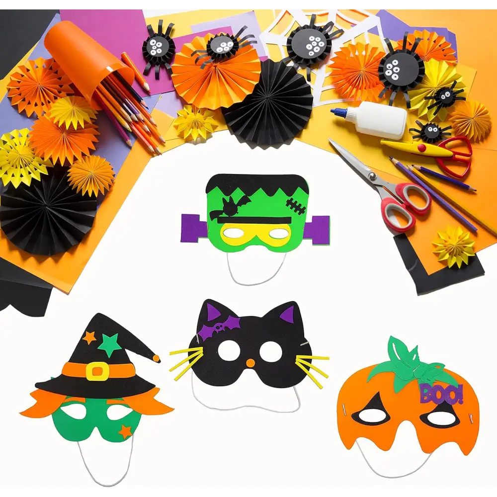 4E’s Novelty 24 Pack Halloween DIY Mask Craft Kit – Foam Crafts for Kids Ages 3 + Party & Classroom Fun - Arts & Crafts