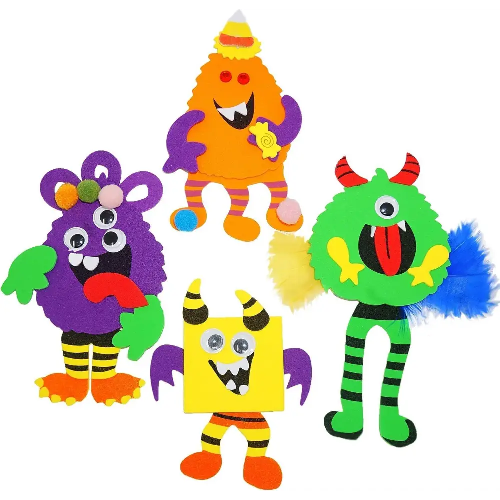 4E’s Novelty 24 Pack Halloween Silly Monster Craft Kit – Foam Magnet Crafts for Kids Ages 3 + Party Fun - Arts & Crafts