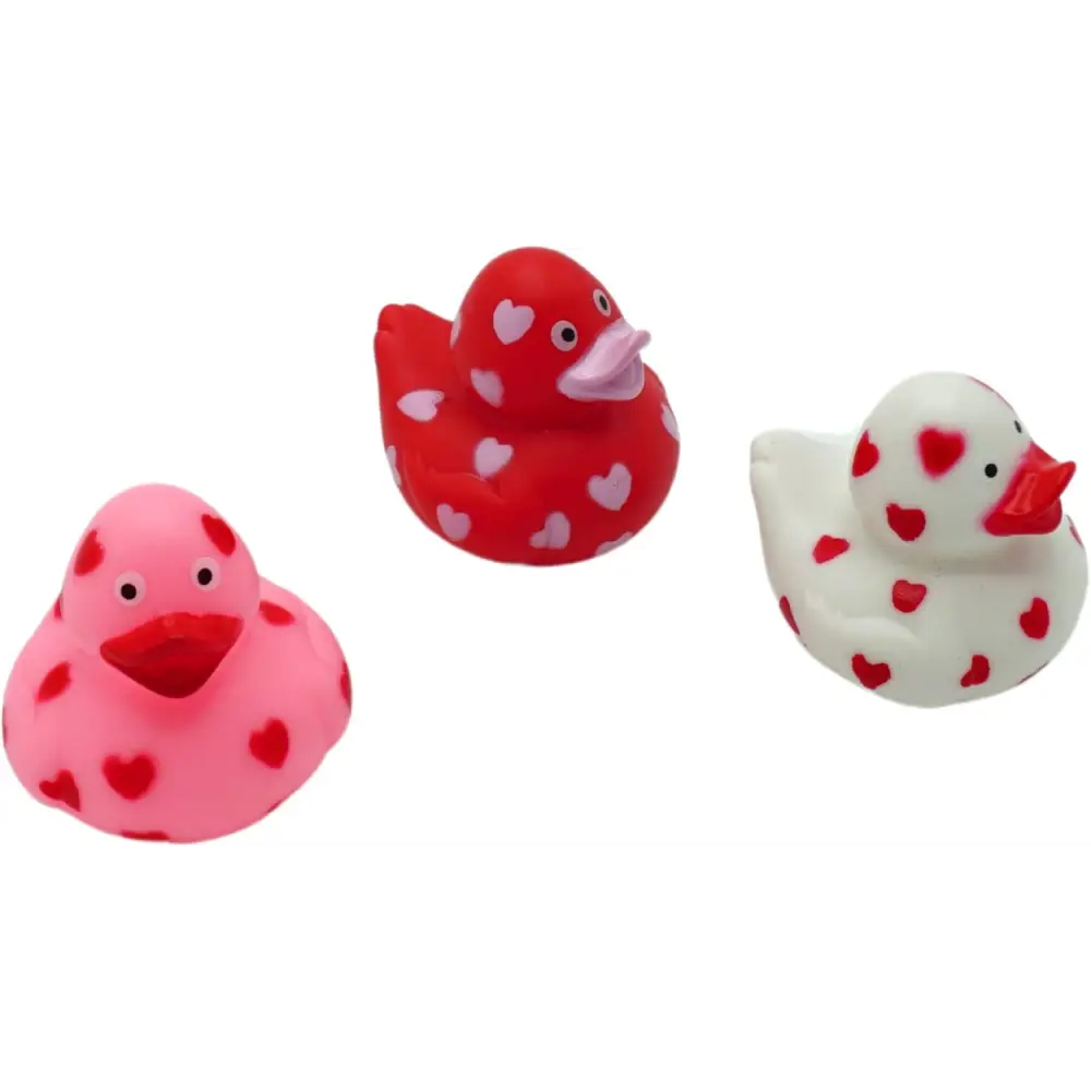 4E’s Novelty 24-Pack Mini Valentines Rubber Ducks – Red Ducks with Heart Design for Party Favors