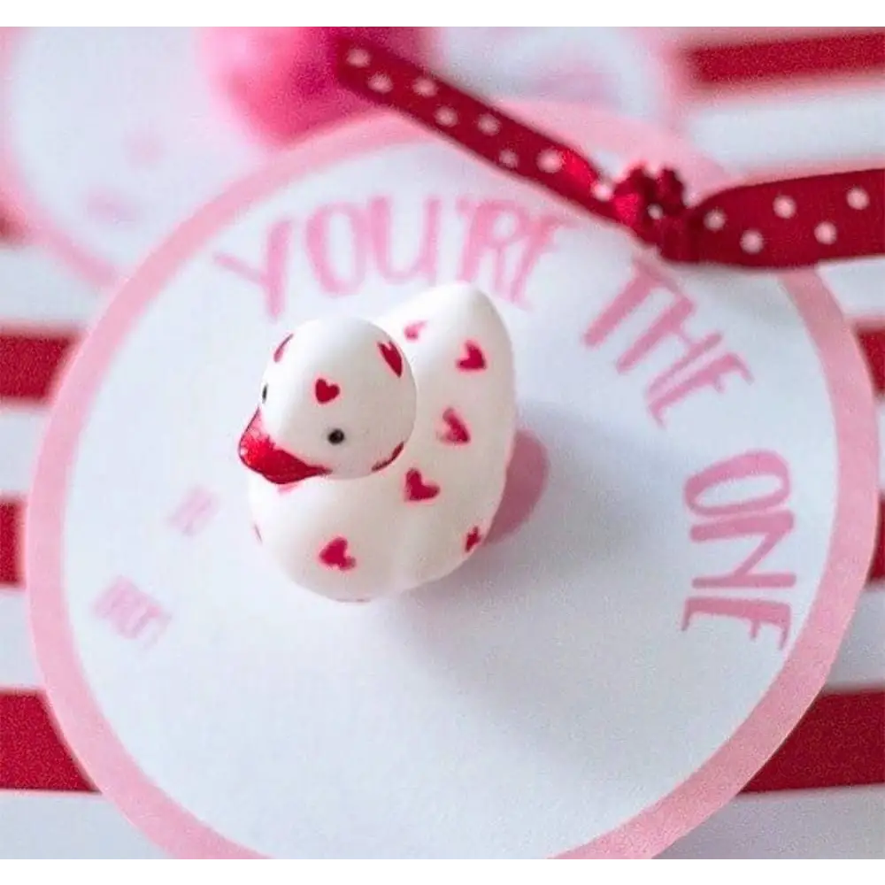 4E’s Novelty 24-Pack Mini Valentines Rubber Ducks – Red Ducks with Heart Design for Party Favors