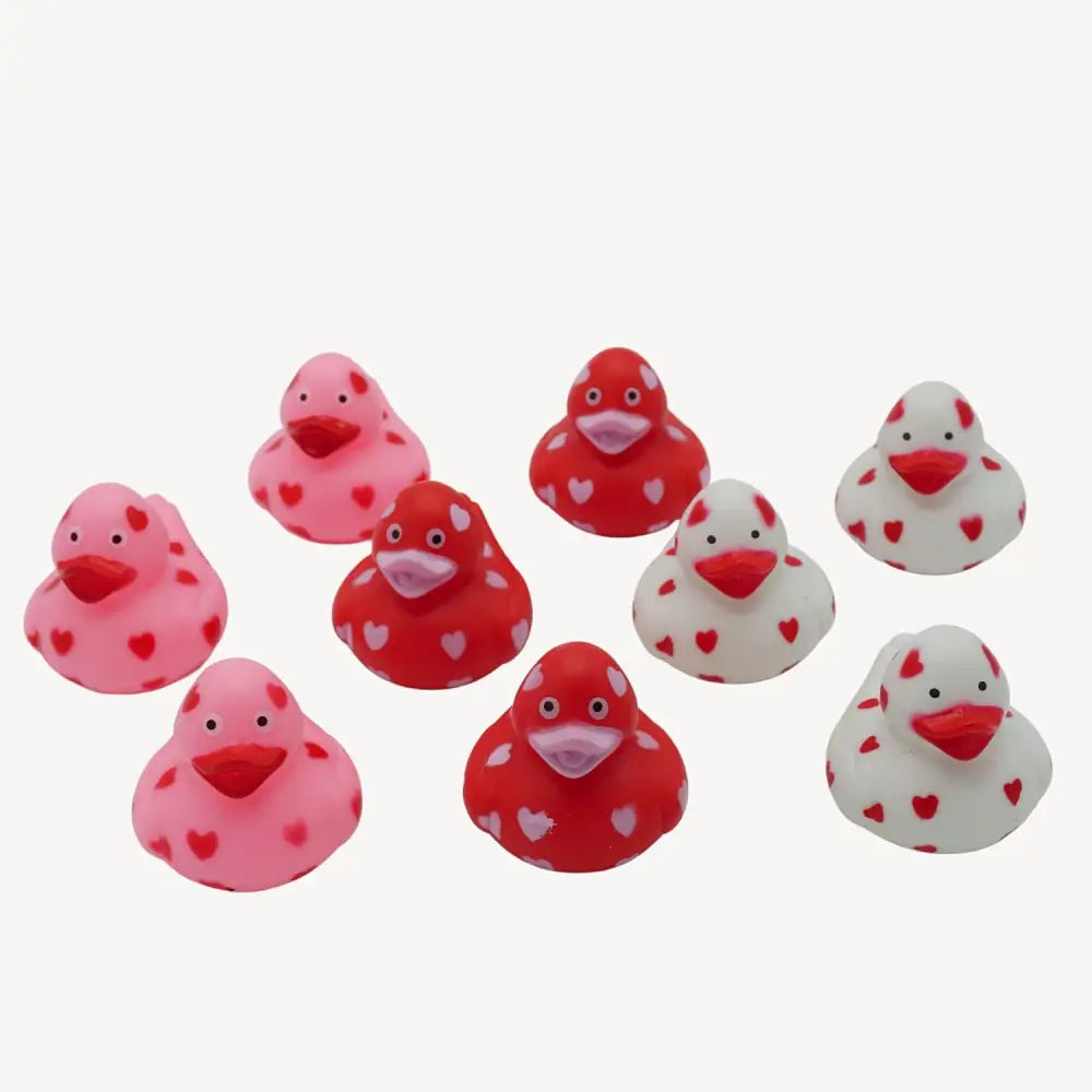 4E’s Novelty 24-Pack Mini Valentines Rubber Ducks – Red Ducks with Heart Design for Party Favors