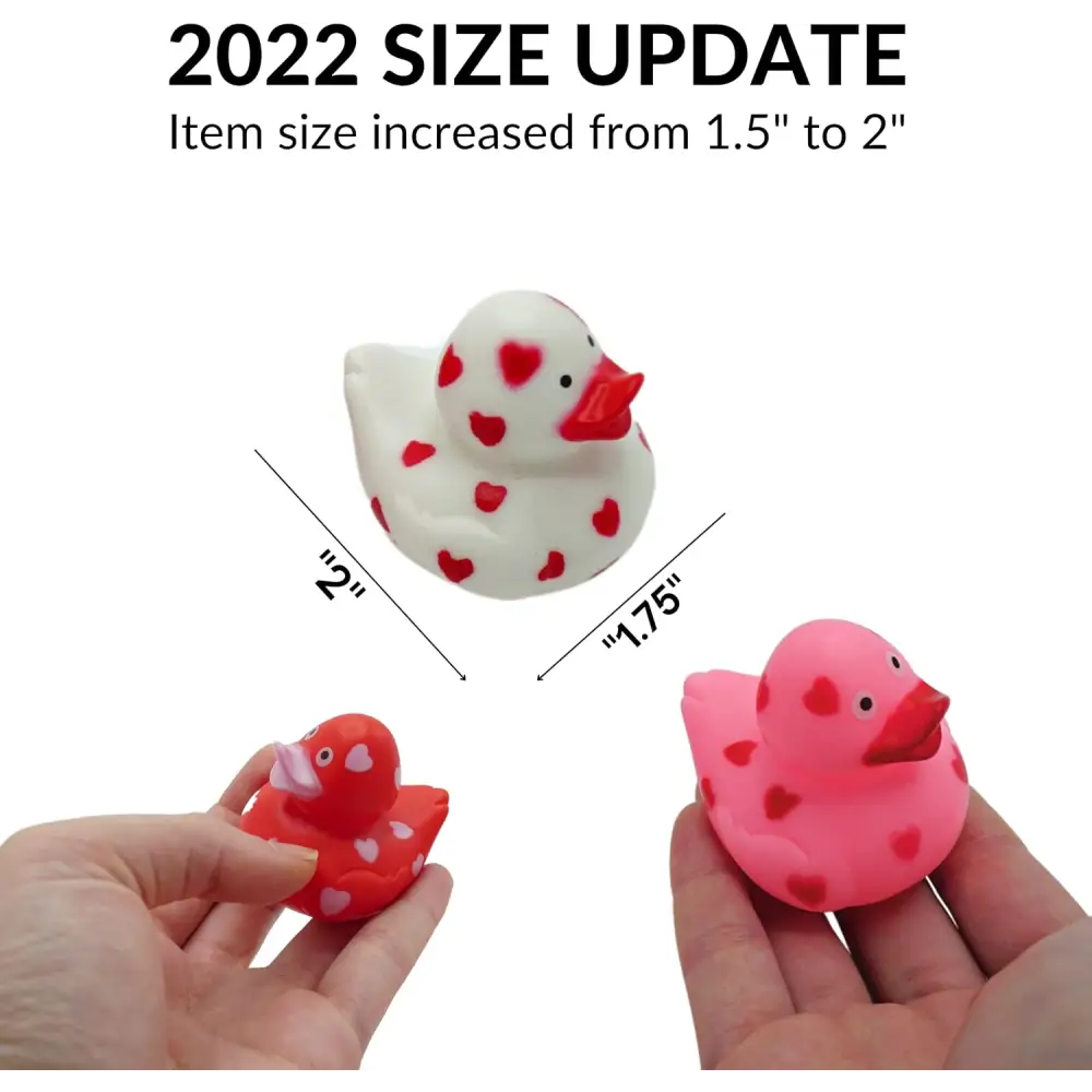 4E’s Novelty 24-Pack Mini Valentines Rubber Ducks – Red Ducks with Heart Design for Party Favors
