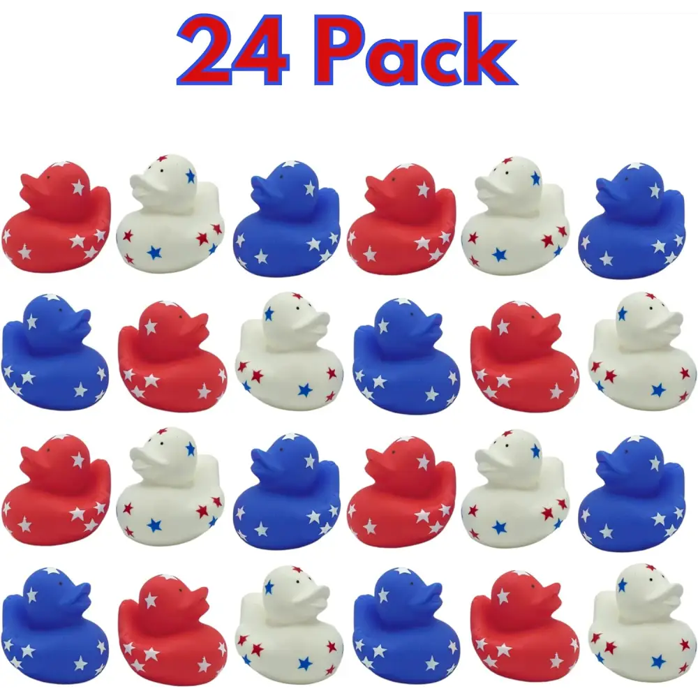 4E’s Novelty 24 Pack Patriotic Rubber Ducks – Jeep Ducks for Ducking Party Favors
