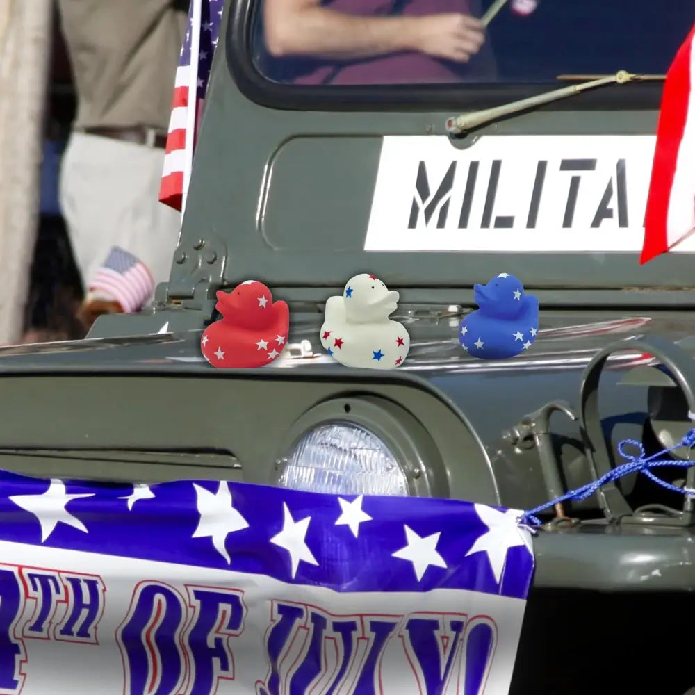 4E’s Novelty 24 Pack Patriotic Rubber Ducks – Jeep Ducks for Ducking Party Favors