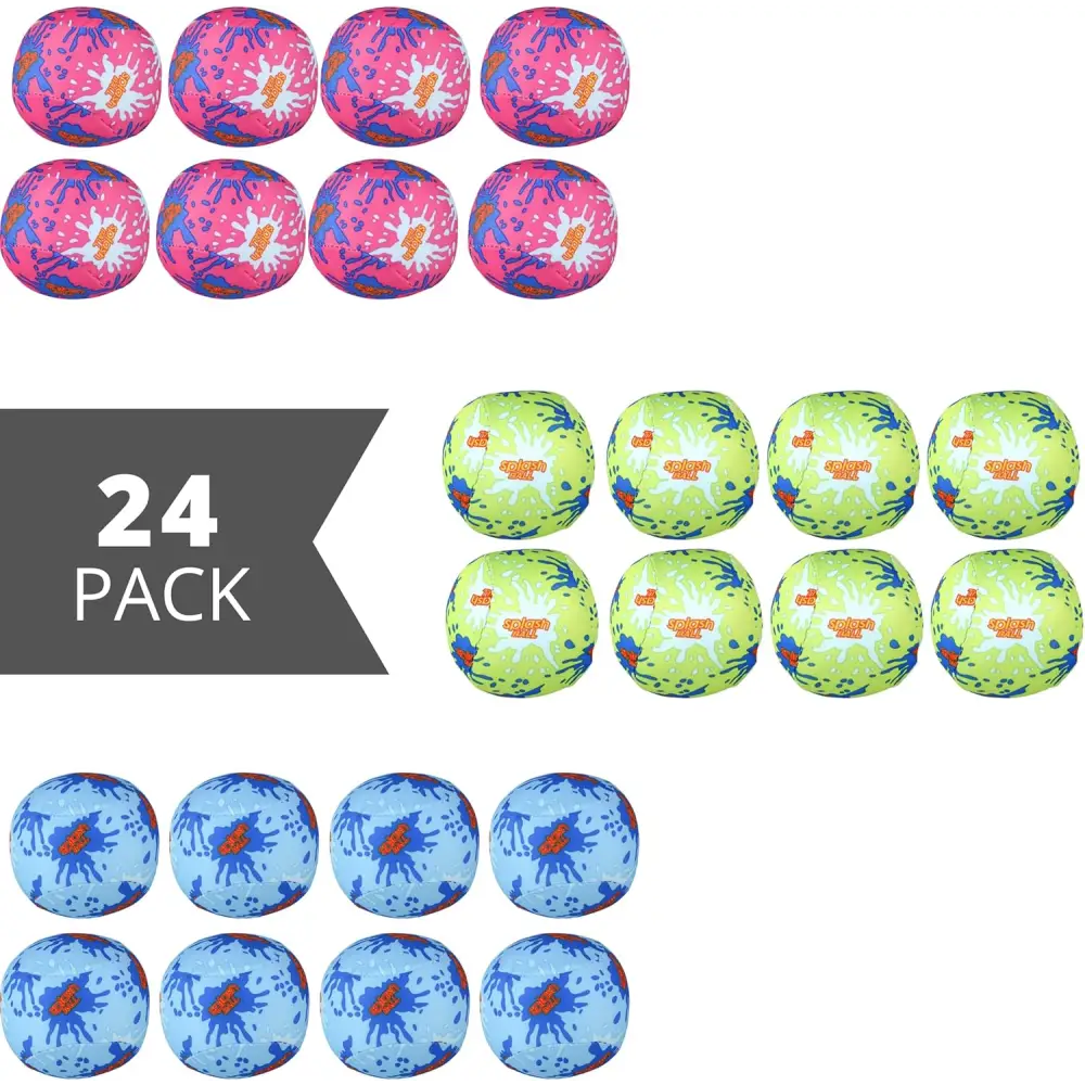 4E’s Novelty 24 Pack Water Bomb Splash Balls – 3 Inch Mini Water Absorbent Balls for Pool & Beach Party Favors