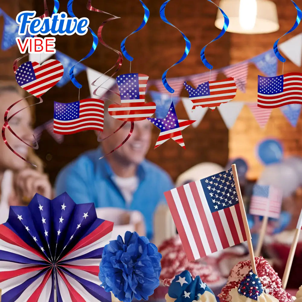 4E’s Novelty 24 Pcs Patriotic Hanging Decorations 6 Pcs Foldable Hanging Patriotic Paper Fans