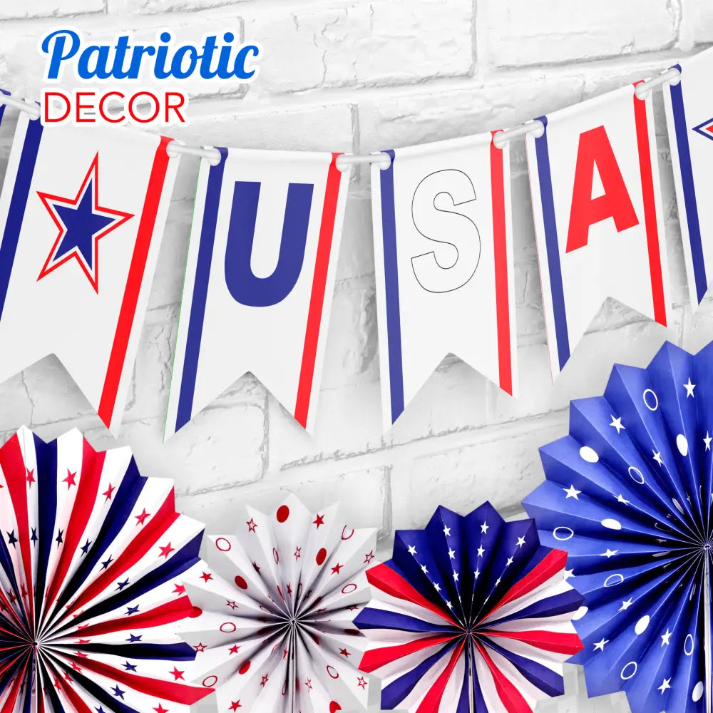 4E’s Novelty 24 Pcs Patriotic Hanging Decorations 6 Pcs Foldable Hanging Patriotic Paper Fans