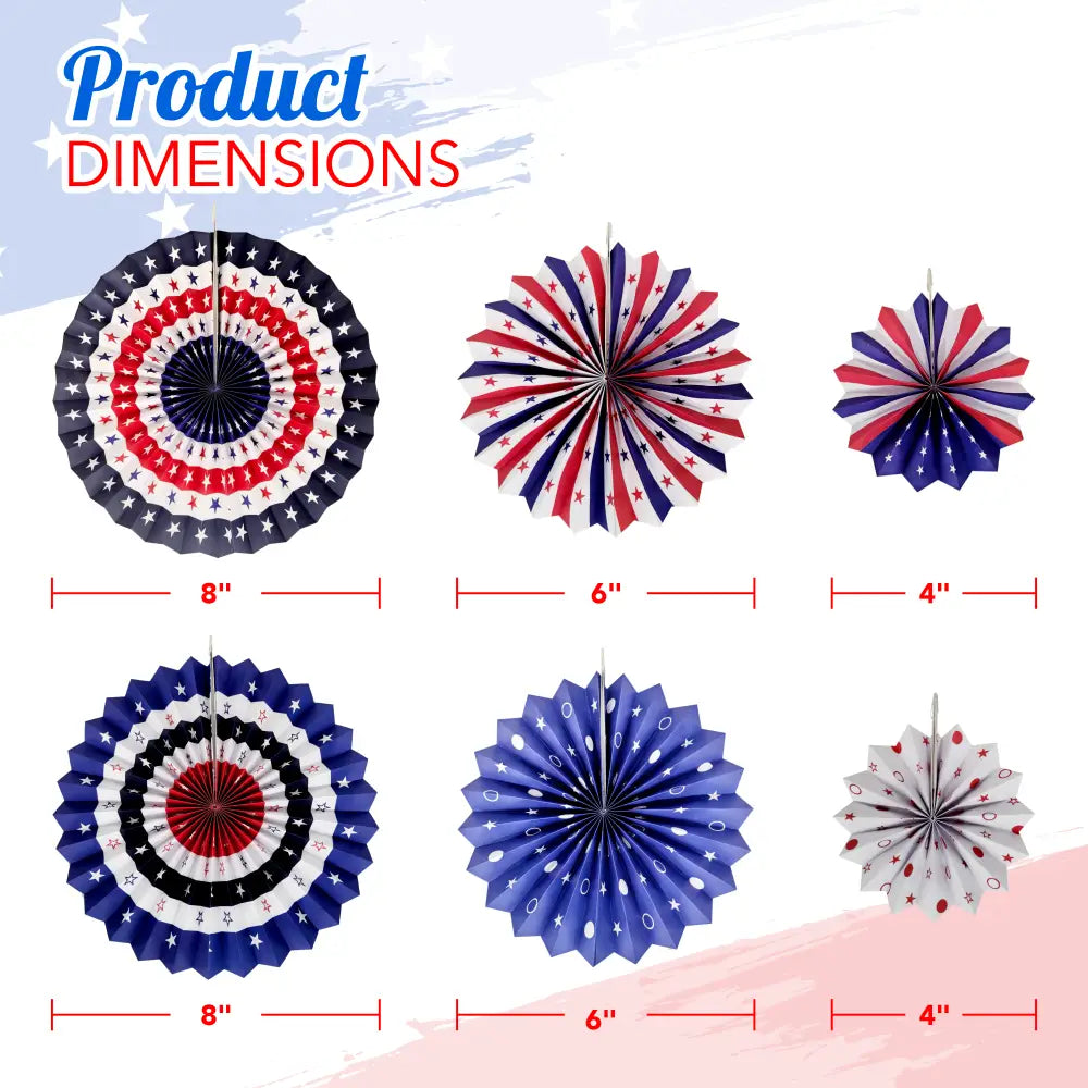 4E’s Novelty 24 Pcs Patriotic Hanging Decorations 6 Pcs Foldable Hanging Patriotic Paper Fans