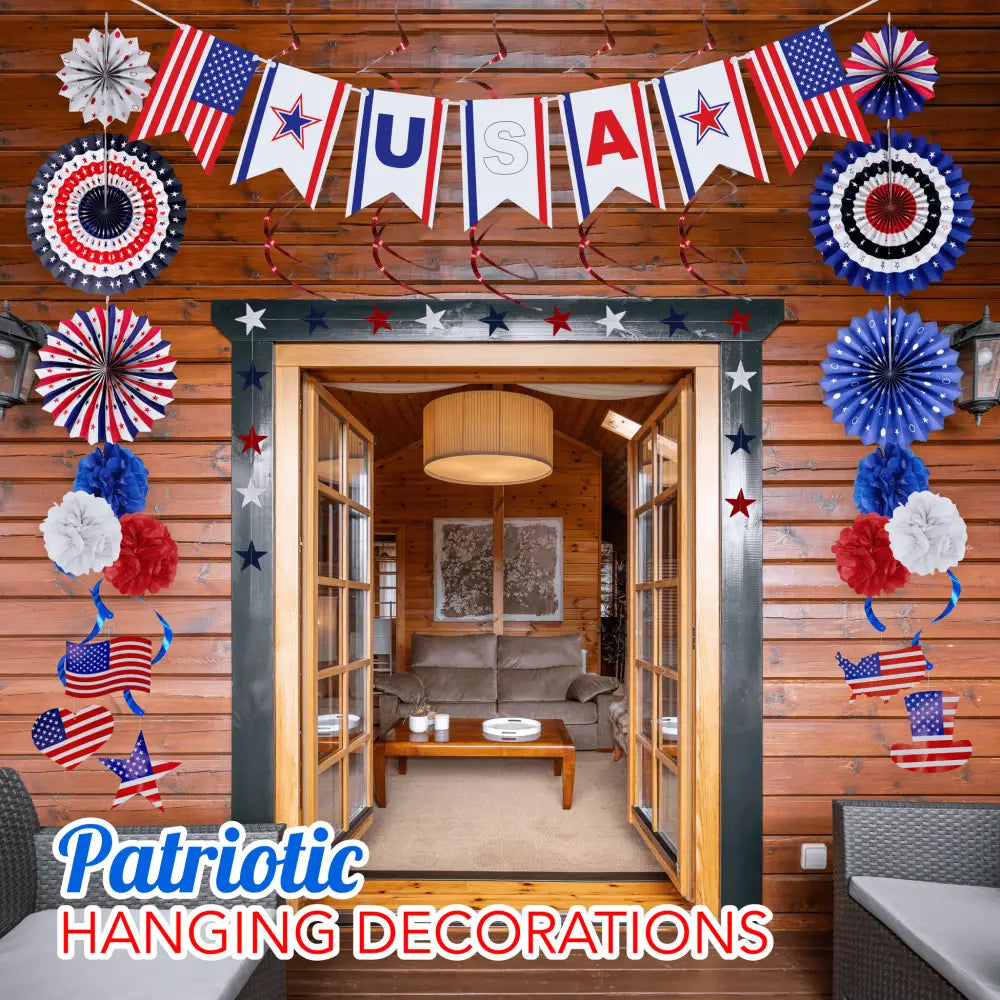 4E’s Novelty 24 Pcs Patriotic Hanging Decorations 6 Pcs Foldable Hanging Patriotic Paper Fans
