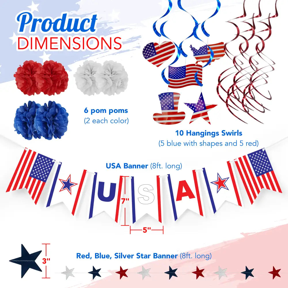 4E’s Novelty 24 Pcs Patriotic Hanging Decorations 6 Pcs Foldable Hanging Patriotic Paper Fans