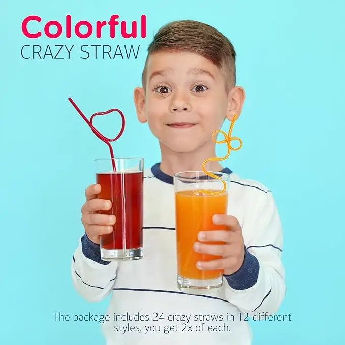 4E’s Novelty 24 Pcs Reusable Twisty Straws – Colorful BPA-Free Crazy Straws for Kids & Adults
