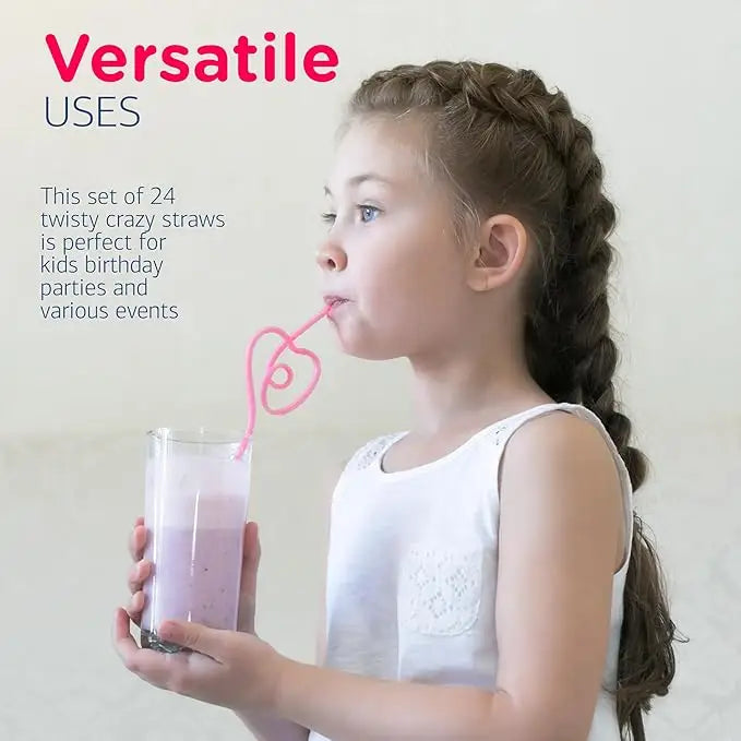 4E’s Novelty 24 Pcs Reusable Twisty Straws – Colorful BPA-Free Crazy Straws for Kids & Adults