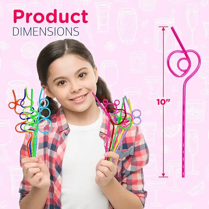 4E’s Novelty 24 Pcs Reusable Twisty Straws – Colorful BPA-Free Crazy Straws for Kids & Adults