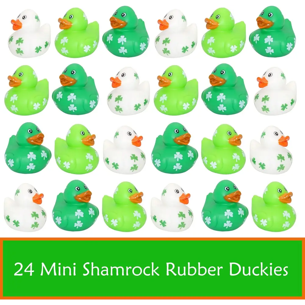 4E’s Novelty 24 Pcs St. Patrick’s Day Rubber Ducks – Shamrock Duckies Bulk Party Favors for Kids