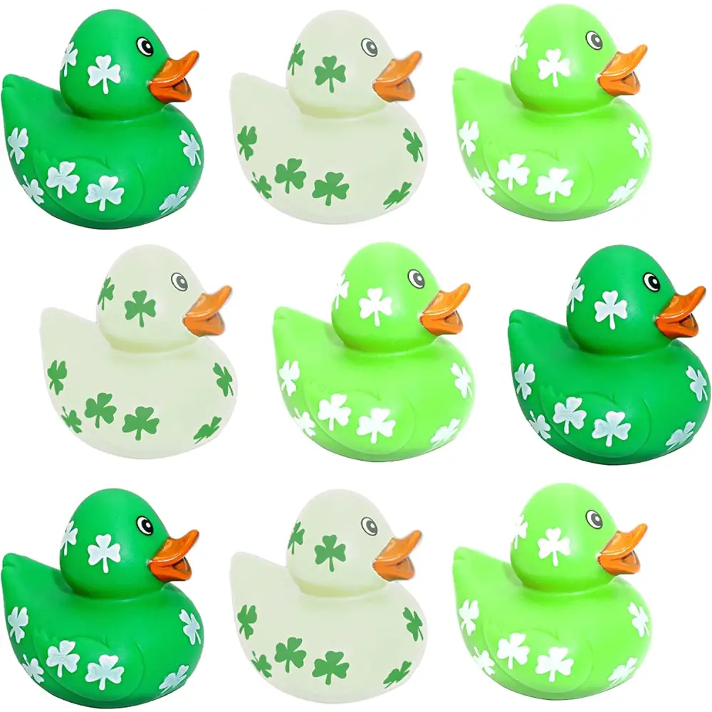 4E’s Novelty 24 Pcs St. Patrick’s Day Rubber Ducks – Shamrock Duckies Bulk Party Favors for Kids