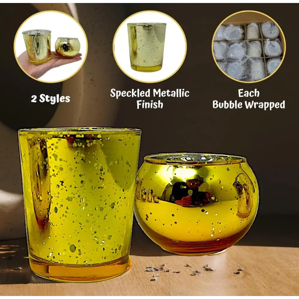 4E’s Novelty 24-Piece Gold Mercury Glass Votive Candle Holders – Elegant Centerpieces for Weddings Parties & Home Décor