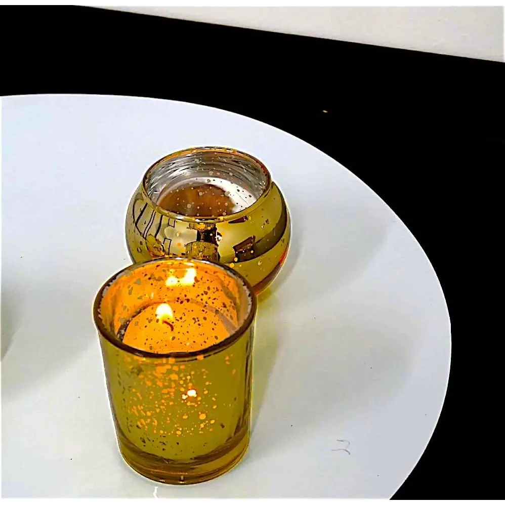 4E’s Novelty 24-Piece Gold Mercury Glass Votive Candle Holders – Elegant Centerpieces for Weddings Parties & Home Décor