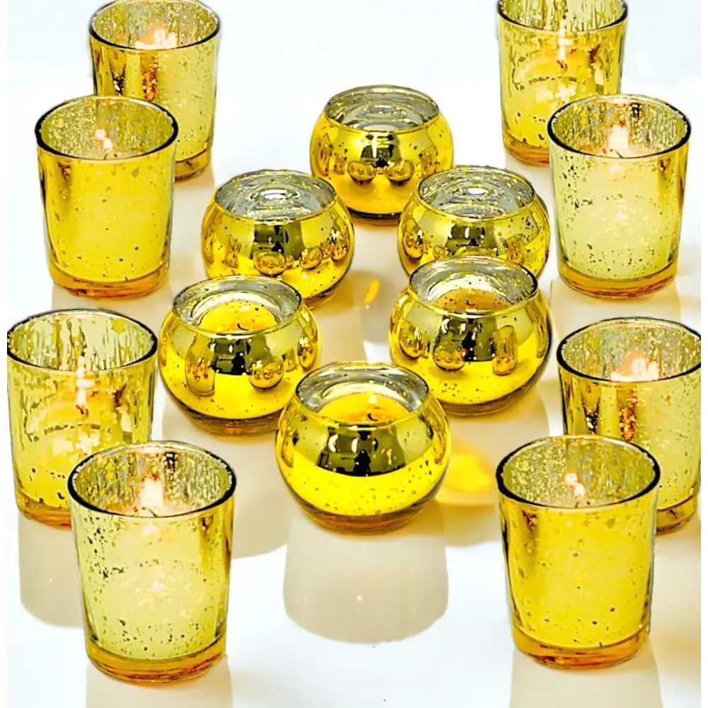 4E’s Novelty 24-Piece Gold Mercury Glass Votive Candle Holders – Elegant Centerpieces for Weddings Parties & Home Décor