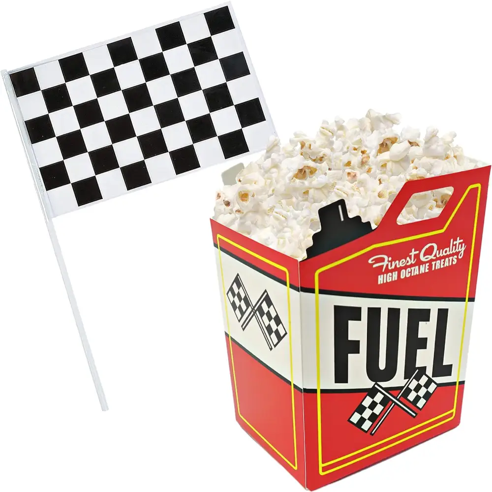 4E’s Novelty 24 Race Car Popcorn Boxes w/ Checkered Flags – Car Party Decorations