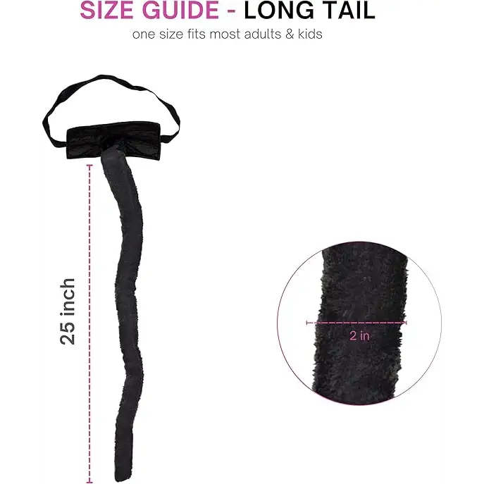 4E’s Novelty 25” Black Furry Tail Costume - Adjustable Black Cat Tail for Adult Women & Kids Girls Cat Tail