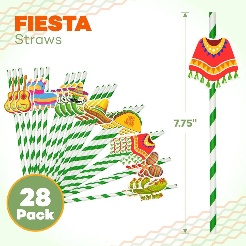 4E’s Novelty 28 Pack Kids Fiesta Party Paper Straws - Cinco de Mayo Decorations & Party Favors