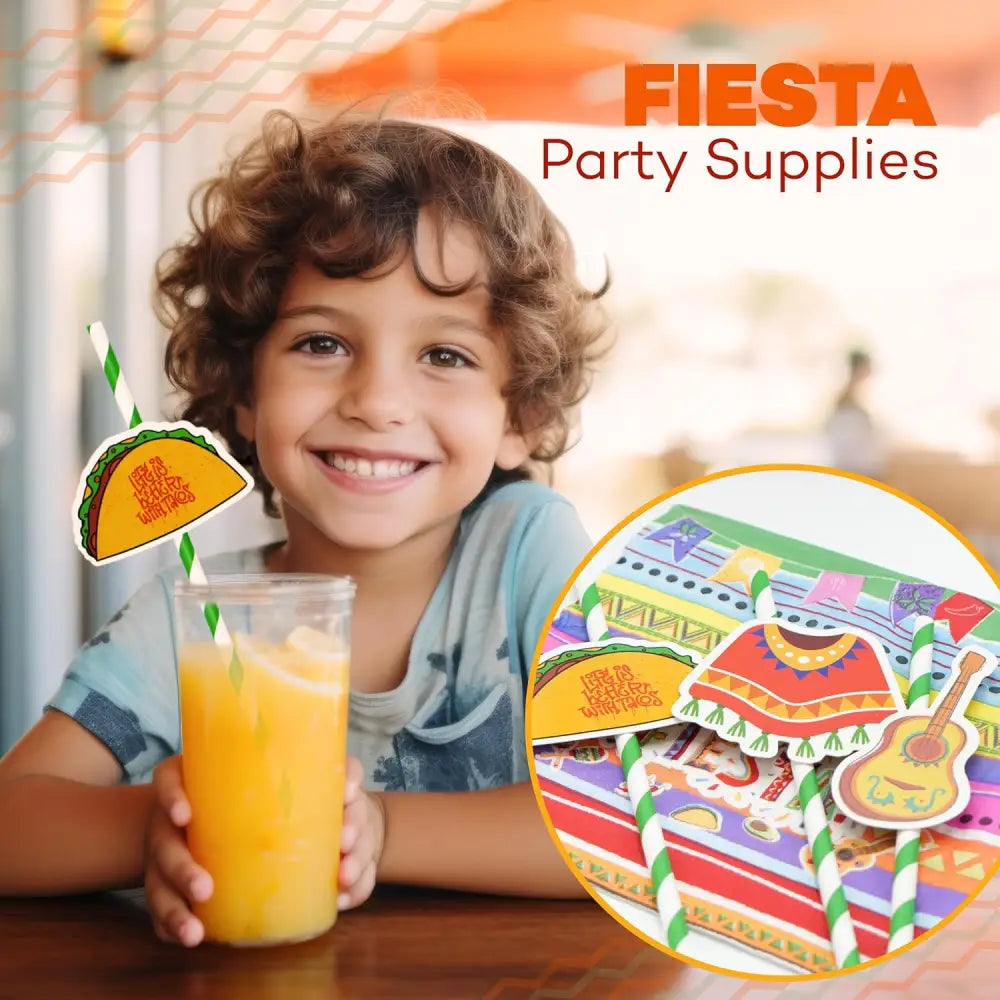 4E’s Novelty 28 Pack Kids Fiesta Party Paper Straws - Cinco de Mayo Decorations & Party Favors