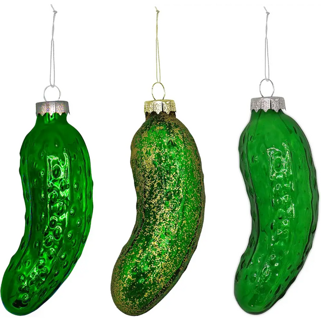 4E’s Novelty 3 Pack Blown Glass Pickle Ornament for Christmas Tree - 4” Christmas Pickle for Traditional German