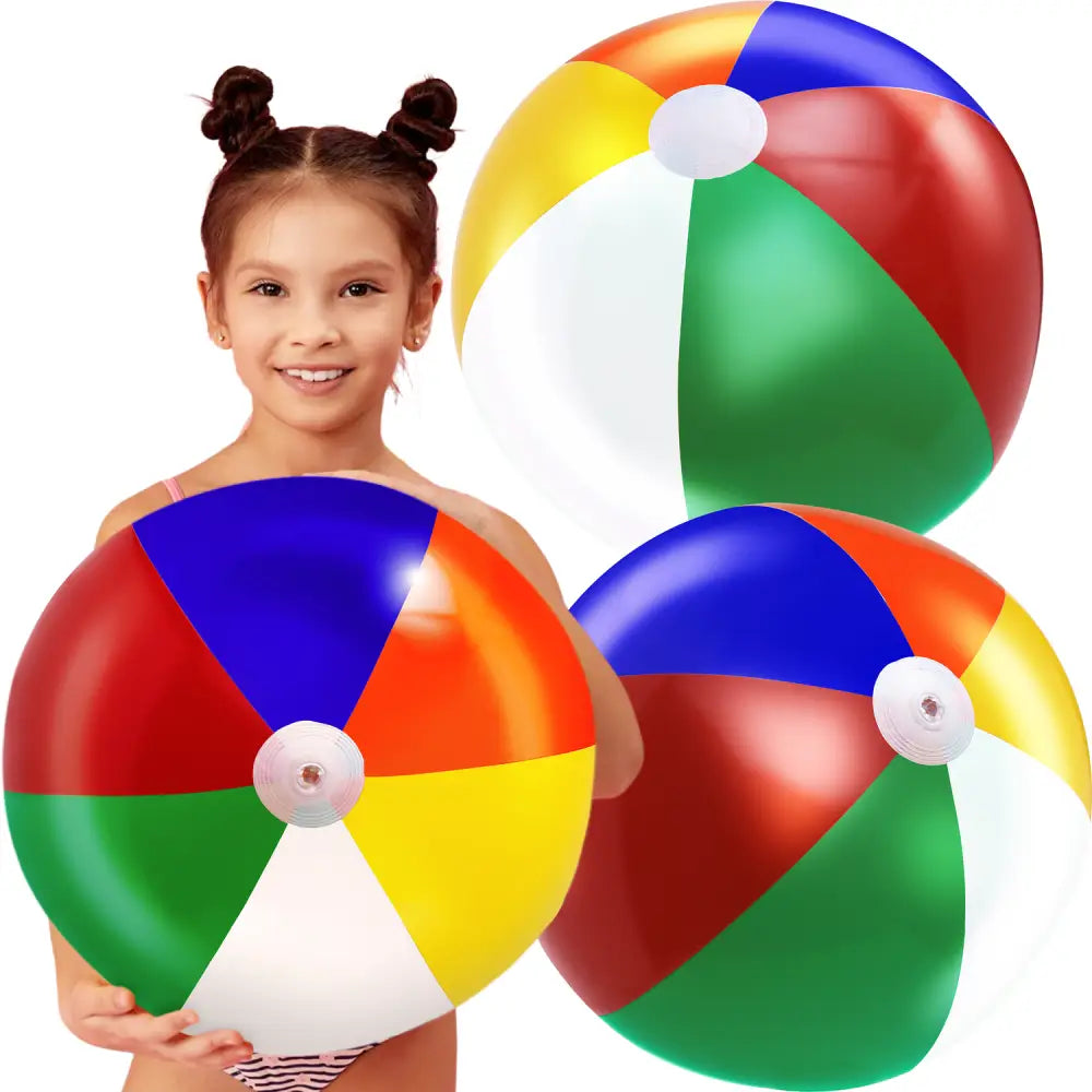 4E’s Novelty 3 Pack Inflatable Beach Balls – 24’’ Classic Rainbow Pool Balls for Swimming Pool Fun - Baby and Kids Toys